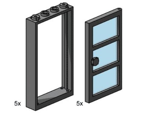 LEGO Bulk Bricks 1 x 4 x 6 Black Door Frame with Transparent Blue Panes (3449-1)