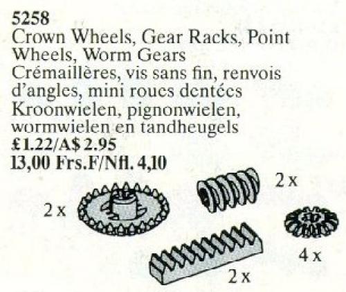 LEGO Technic Crown Wheels, Gear Racks, Point Wheels, Worm Gears (5258-1)